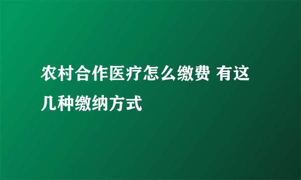 农村合作医疗怎么缴费 有这几种缴纳方式