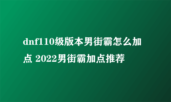 dnf110级版本男街霸怎么加点 2022男街霸加点推荐