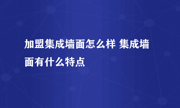 加盟集成墙面怎么样 集成墙面有什么特点