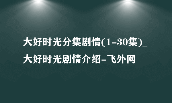 大好时光分集剧情(1-30集)_大好时光剧情介绍-飞外网