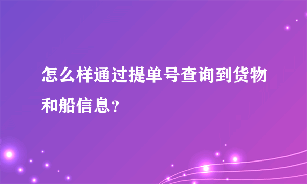 怎么样通过提单号查询到货物和船信息？