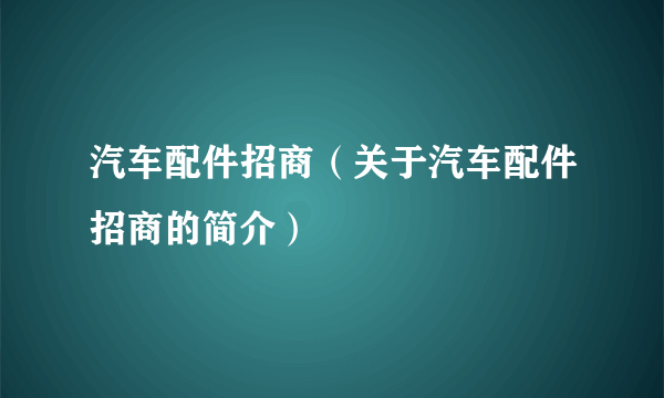 汽车配件招商（关于汽车配件招商的简介）