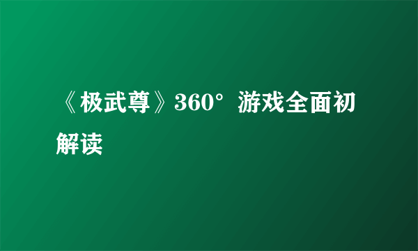 《极武尊》360°游戏全面初解读