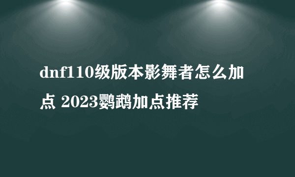 dnf110级版本影舞者怎么加点 2023鹦鹉加点推荐