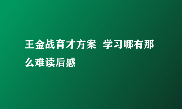 王金战育才方案  学习哪有那么难读后感