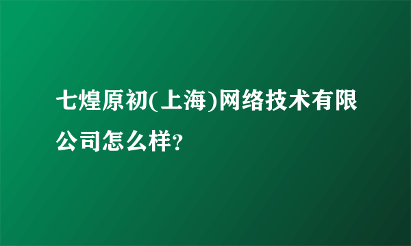 七煌原初(上海)网络技术有限公司怎么样？