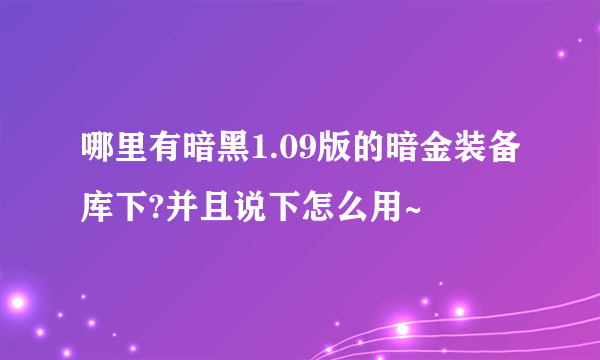 哪里有暗黑1.09版的暗金装备库下?并且说下怎么用~