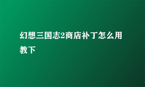 幻想三国志2商店补丁怎么用教下