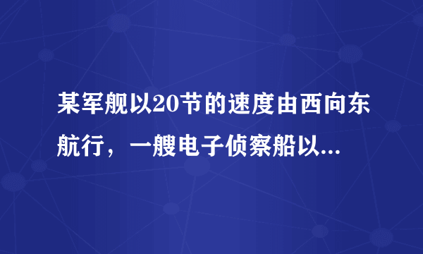 某军舰以20节的速度由西向东航行，一艘电子侦察船以30节的速度由南向北航行，它