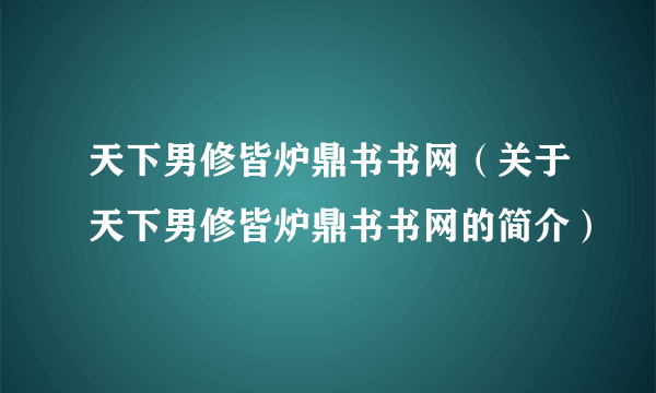 天下男修皆炉鼎书书网（关于天下男修皆炉鼎书书网的简介）