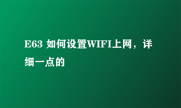 E63 如何设置WIFI上网，详细一点的