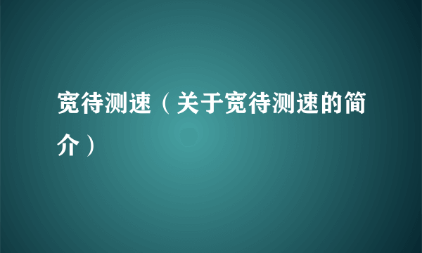 宽待测速（关于宽待测速的简介）