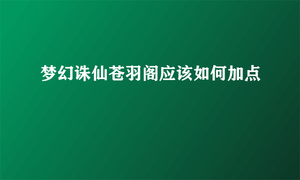 梦幻诛仙苍羽阁应该如何加点