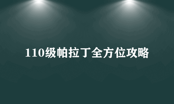 110级帕拉丁全方位攻略