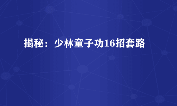 揭秘：少林童子功16招套路