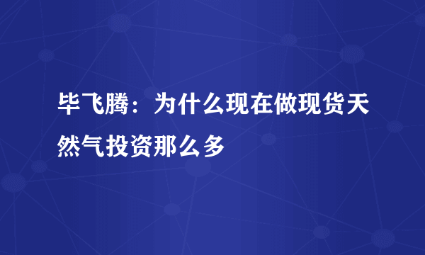 毕飞腾：为什么现在做现货天然气投资那么多