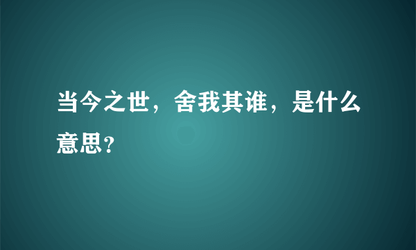 当今之世，舍我其谁，是什么意思？