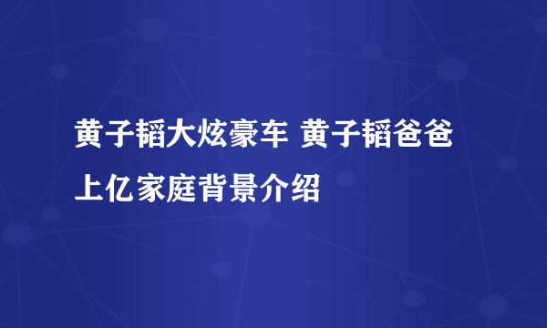 黄子韬大炫豪车 黄子韬爸爸上亿家庭背景介绍