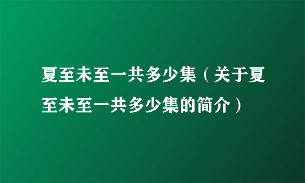 夏至未至一共多少集（关于夏至未至一共多少集的简介）