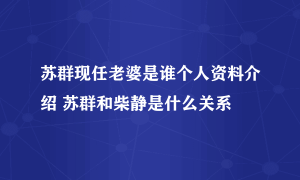 苏群现任老婆是谁个人资料介绍 苏群和柴静是什么关系