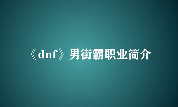 《dnf》男街霸职业简介