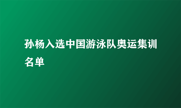 孙杨入选中国游泳队奥运集训名单