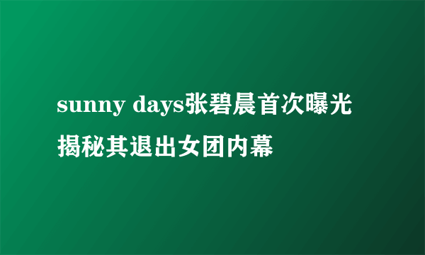 sunny days张碧晨首次曝光 揭秘其退出女团内幕