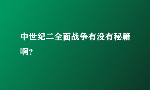 中世纪二全面战争有没有秘籍啊？