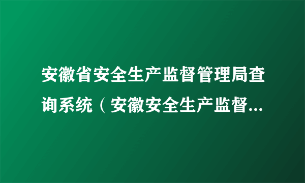 安徽省安全生产监督管理局查询系统（安徽安全生产监督管理局网站）