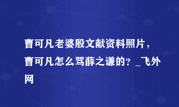 曹可凡老婆殷文献资料照片，曹可凡怎么骂薛之谦的？_飞外网