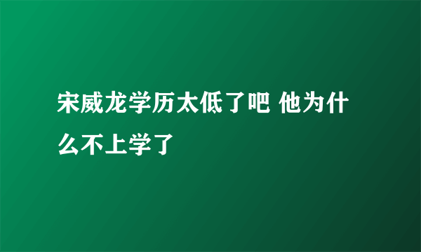 宋威龙学历太低了吧 他为什么不上学了