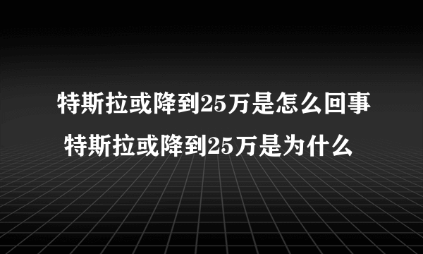 特斯拉或降到25万是怎么回事 特斯拉或降到25万是为什么