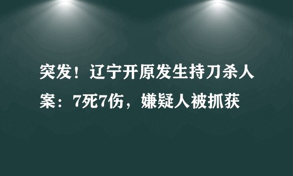 突发！辽宁开原发生持刀杀人案：7死7伤，嫌疑人被抓获