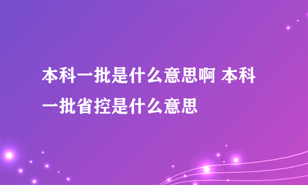 本科一批是什么意思啊 本科一批省控是什么意思