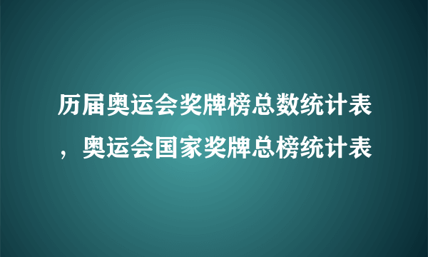 历届奥运会奖牌榜总数统计表，奥运会国家奖牌总榜统计表