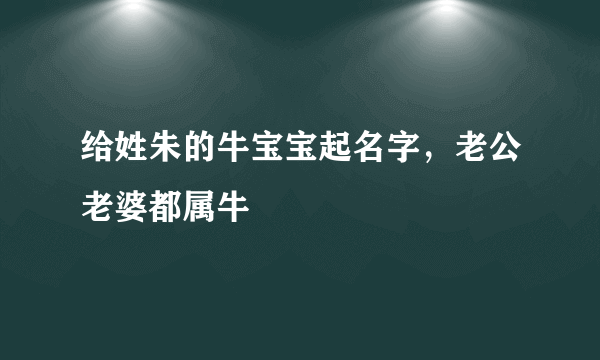 给姓朱的牛宝宝起名字，老公老婆都属牛