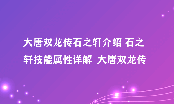 大唐双龙传石之轩介绍 石之轩技能属性详解_大唐双龙传