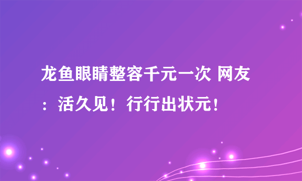 龙鱼眼睛整容千元一次 网友：活久见！行行出状元！