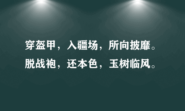 穿盔甲，入疆场，所向披靡。脱战袍，还本色，玉树临风。