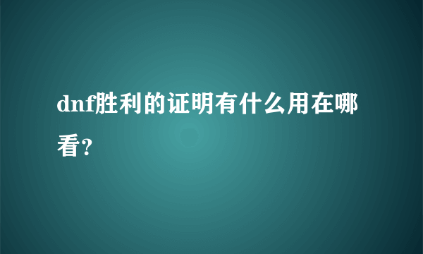 dnf胜利的证明有什么用在哪看？