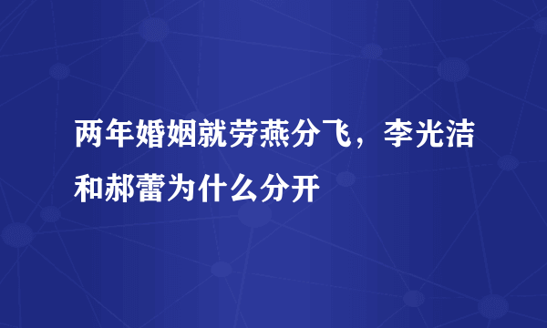 两年婚姻就劳燕分飞，李光洁和郝蕾为什么分开