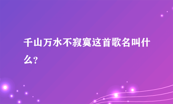 千山万水不寂寞这首歌名叫什么？