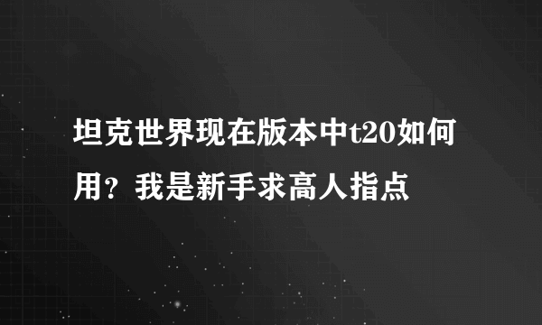 坦克世界现在版本中t20如何用？我是新手求高人指点