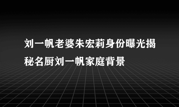 刘一帆老婆朱宏莉身份曝光揭秘名厨刘一帆家庭背景