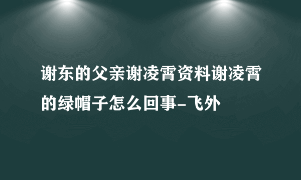 谢东的父亲谢凌霄资料谢凌霄的绿帽子怎么回事-飞外