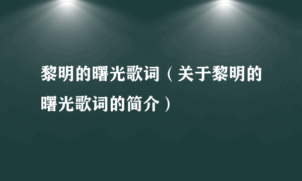 黎明的曙光歌词（关于黎明的曙光歌词的简介）