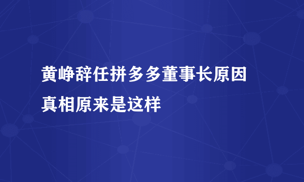 黄峥辞任拼多多董事长原因 真相原来是这样