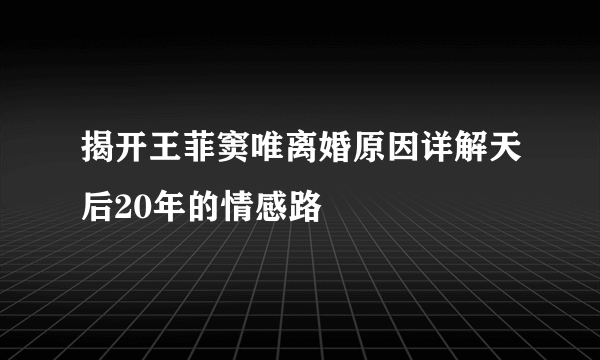 揭开王菲窦唯离婚原因详解天后20年的情感路