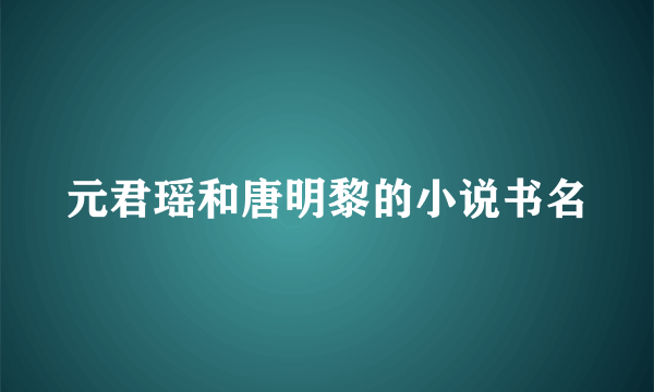 元君瑶和唐明黎的小说书名