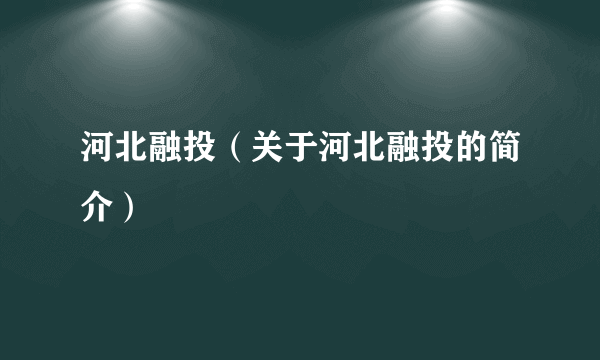 河北融投（关于河北融投的简介）